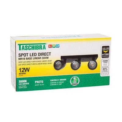 Trilho 3 Lâmpadas LED 12W Direct Linea 3000K Preto Luz Amarela Taschibra