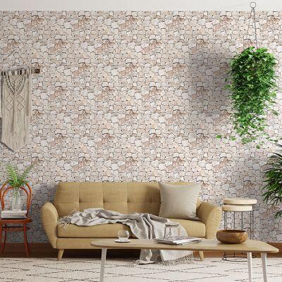 Papel de Parede Pedras Marrom e Branco 52x950 m