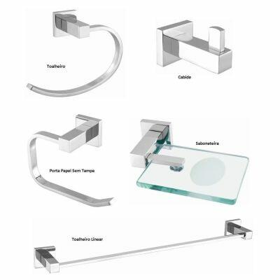 Kit Acessórios para Banheiro 5 Peças Athena Cromado Meber