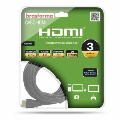 Cabo HDMI 4K Ultra HD Brasforma 3m Cabo HDMI 4K Ultra HD Brasforma 3m