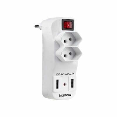 Adaptador Carregador USB EAC1002 2 Tomadas 2P+T 2 Saídas USB Bivolt Intelbrás