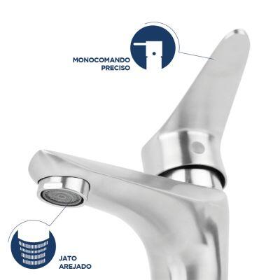 Torneira Misturador Monocomando para Banheiro de Mesa Bica Baixa 1/2" Rio Aço Escovado Addra