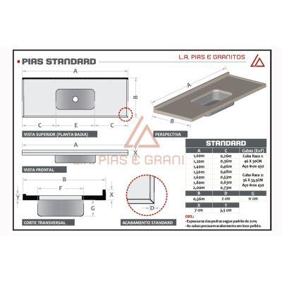 Pia Granito 150x56cm Standard Cinza Corumba Cuba Inox L A Pias e Granitos