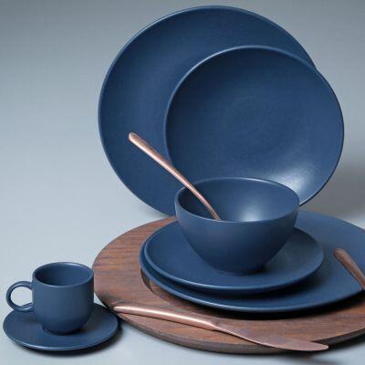 Xícara de Café com Pires Stoneware Boreal 97ml Azul Porto Brasil