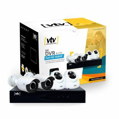 Kit Câmera de Segurança DVR 5x1 1080N Preto/Branco 8 Canais VTV Digital