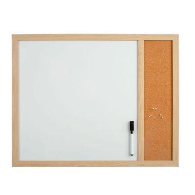 Mural e Lousa Diagonal 54x44cm Moldura com Cortiça Branco/Madeira