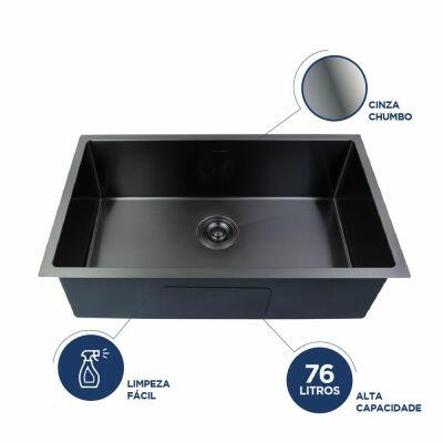 Cuba para Cozinha de Embutir Gourmet Aço Inox Cinza Chumbo 76x44 Addra