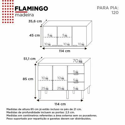 Balcão de Cozinha Flamingo 114cm Tamarindo Branco Cozimax