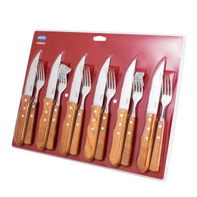Conjunto Churrasco Garfo e Faca Mor 12 Peças Madeira