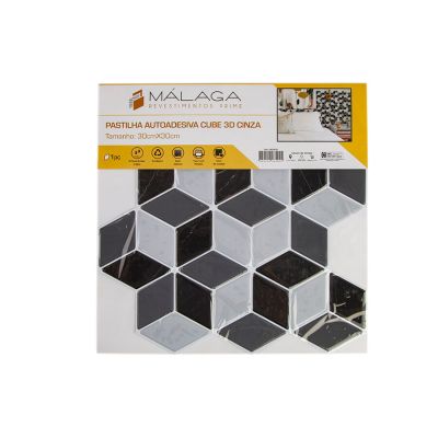 Pastilha Adesiva Cube Grey 3D 30x30 Málaga