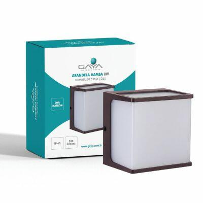 Arandela Externa LED 8W 3000K Hamsa Marrom Luz Amarela Gaya