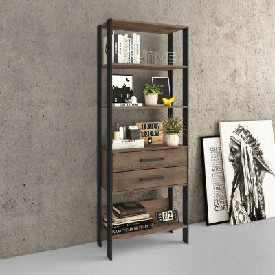 Estante Torre Gaveteiro com Gaveta 70x184x32 Rustico e Preto Movelbento