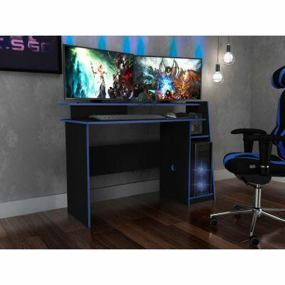 Mesa Gamer 130x90x55 Preta e Azul Movelbento
