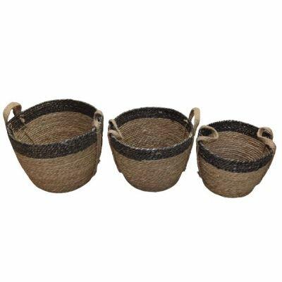 Cachepô com Alça Bicol Borda Superior 20x20x17cm Cinza Forro Natural Fascino