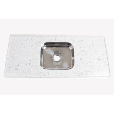 Pia Marmorite com Cuba Inox 1,20m Granitado Branco Hidrofama Pia Marmorite com Cuba Inox 1,20m Granitado Branco Hidrofama
