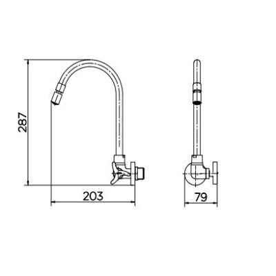 Torneira para Cozinha de Parede Bica Alta 1/2" Nova Trio Cromado Docol Torneira para Cozinha de Parede Bica Alta 1/2" Nova Trio Cromado Docol