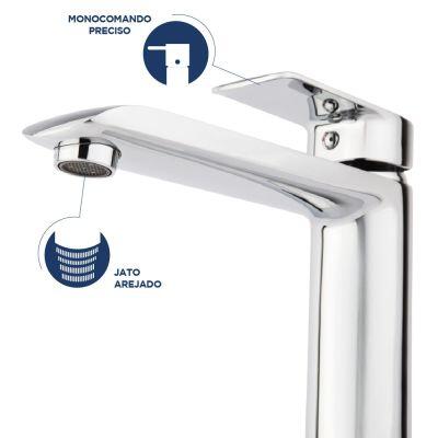 Torneira Misturador Monocomando para Banheiro de Mesa Bica Alta 1/2" Maré Cromado Addra