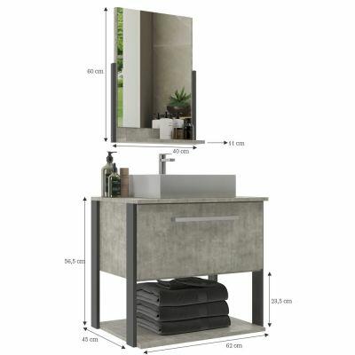 Kit Gabinete para Banheiro Suspenso MDF/MDP com Cuba Medelin Concreto/Grafite 60cm Móveis Sander Kit Gabinete para Banheiro Suspenso MDF/MDP com Cuba Medelin Concreto/Grafite 60cm Móveis Sander