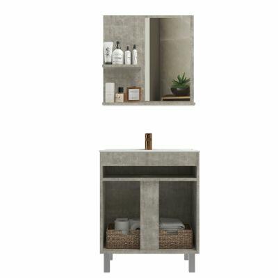Kit Gabinete para Banheiro MDF/MDP com Cuba Veneza Branco/Concreto 60cm Móveis Sander