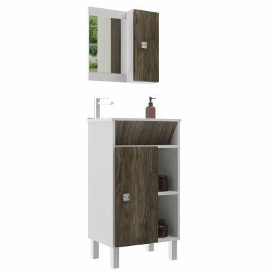 Kit Gabinete para Banheiro MDF/MDP com Cuba Valencia Branco/Citra 45cm Móveis Sander