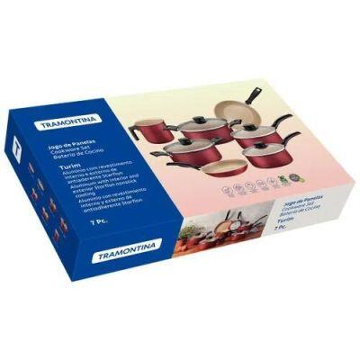 Jogo de Panelas Antiaderente Alumínio 7 Peças Turim Vermelho Tramontina
