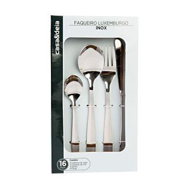 Faqueiro Luxemburgo Inox 16 Peças Cromado Casa&Ideia