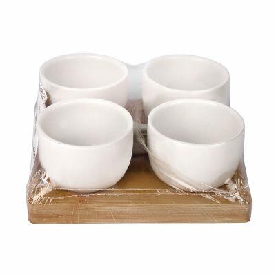 Petisqueira com 4 Cumbucas Bambu Branco Casa&Ideia