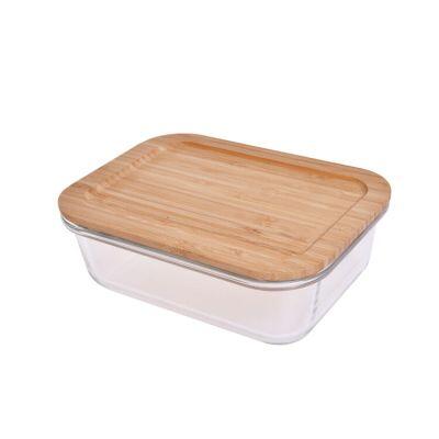 Pote de Vidro Hermético Com Tampa Bambu Reto 640ml Casa&ideia