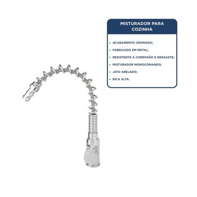 Torneira Misturador Monocomando para Cozinha de Mesa Bica Alta 1/2" Nice Flex Addra