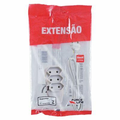 Extensão Slim 1m 3 Tomadas Bipolar Branco Force Line