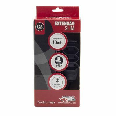 Extensão 10m 3 Tomadas Slim Bipolar Force Line
