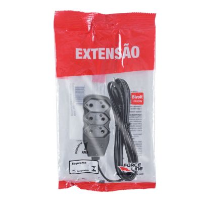 Extensão Slim 1m 3 Tomadas Bipolar Preto Force Line