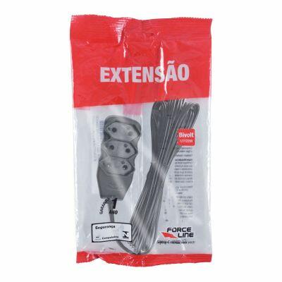 Extensão 5m 3 Tomadas Slim Bipolar Force Line