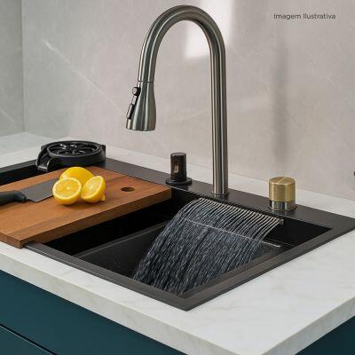 Kit Cuba para Cozinha de Embutir com Misturador e Acessórios 75x46cm Addra Kit Cuba para Cozinha de Embutir com Misturador e Acessórios 75x46cm Addra