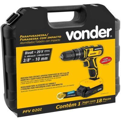 Furadeira Parafusadeira Impacto a Bateria 20V Bivolt Amarelo e Preto Vonder