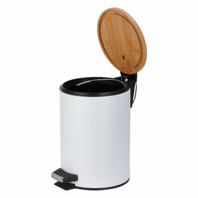 Lixeira 5 Litros com Pedal Bamboo Branco Fosco 20,5x26,4cm Casa&Ideia