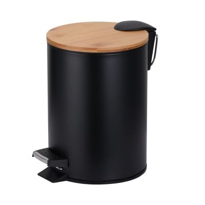Lixeira com Pedal 5 Litros Bamboo Preto Fosco 20,5x26,4cm Casa&Ideia