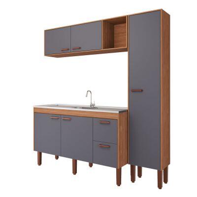 Balcão para Cozinha 1,44m Slim Freijo/titanio 4 Portas MGM Gabinetes Balcão para Cozinha 1,44m Slim Freijo/titanio 4 Portas MGM Gabinetes