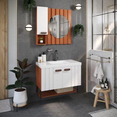 Kit Gabinete para Banheiro Suspenso MDF/MDP com Cuba Bali Cinamomo 80cm C-Linea Kit Gabinete para Banheiro Suspenso MDF/MDP com Cuba Bali Cinamomo 80cm C-Linea