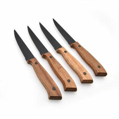 Jogo Faca de Cozinha 4 Peças Com Cabo Adacacia Madeira Inox Fascino