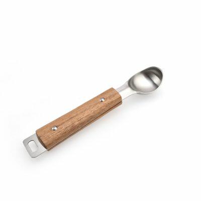 Colher de Sorvete Com Cabo de Acacia Fosco Madeira Inox Casa&ideia
