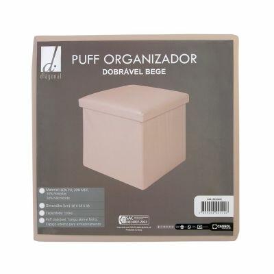 Puff Organizador Dobrável  38x38cm Isis Bege Diagonal