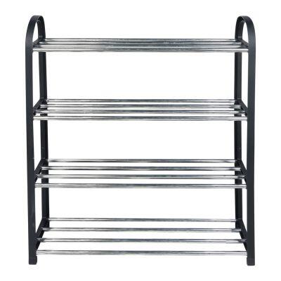 Sapateira 50x56cm Preto Prata 4 Andares Diagonal