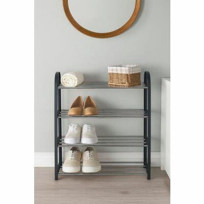 Sapateira 50x56cm Preto Prata 4 Andares Diagonal