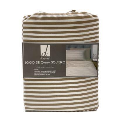 Jogo de Cama Solteiro 90x190cm Dreams Bege Listrado Diagonal