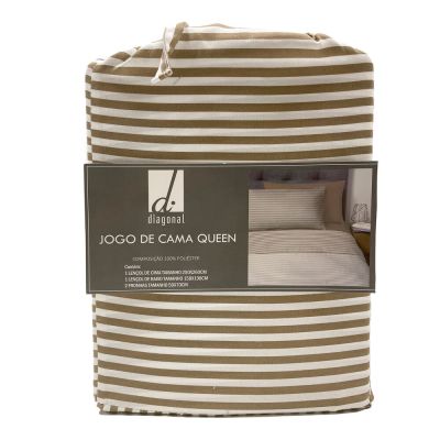 Jogo de Cama Queen 158x198cm Dreams Bege Listrado Diagonal