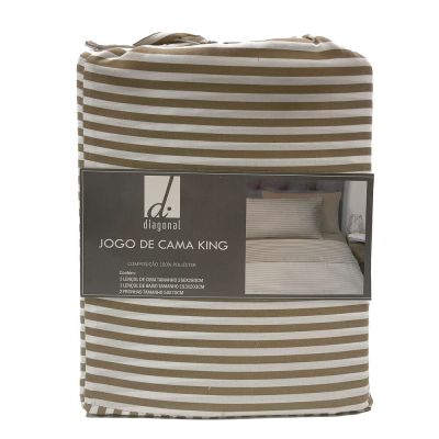 Jogo de Cama King 193x203cm Dreams Bege Listrado Diagonal