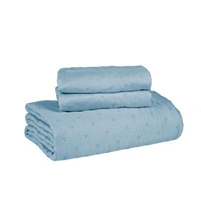 Jogo de Colcha Casal 220x240cm Dreams Azul Claro Retangular Diagonal