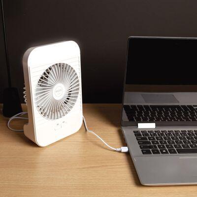 Mini Ventilador Portátil Recarregável Com Luminária Mor