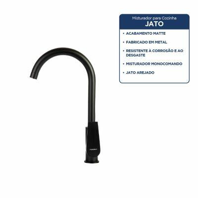 Torneira Misturador Monocomando para Cozinha de Mesa Bica Alta 1/2" Livo Preto Addra